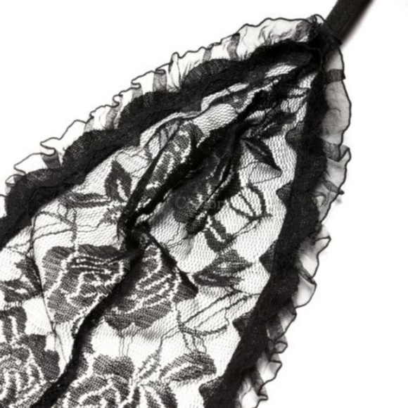 Black Ruffle Rose Lace Bodysuit XS - Picture 3 of 6